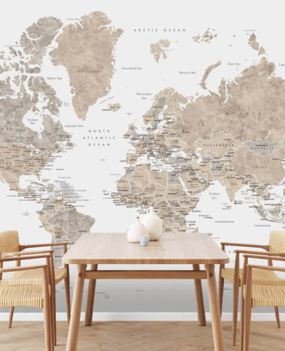world map with capital cities in neutral colors