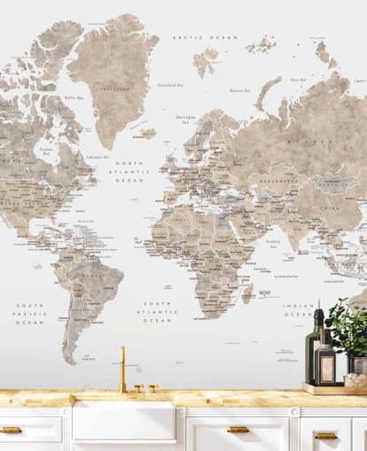 world map with capital cities in neutral colors