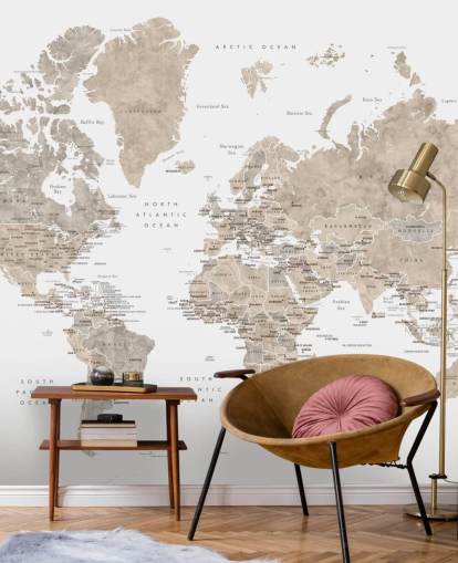 world map with capital cities in neutral colours