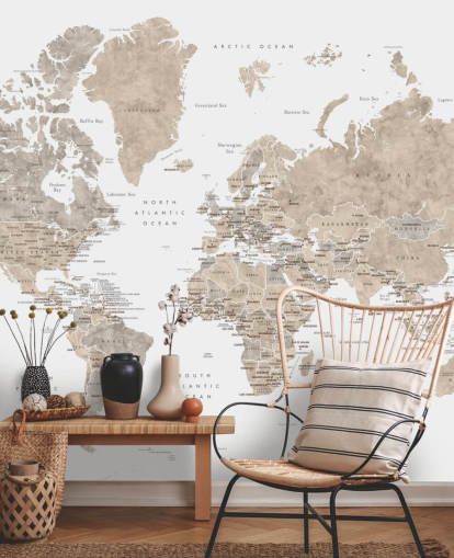 world map with capital cities in neutral colours