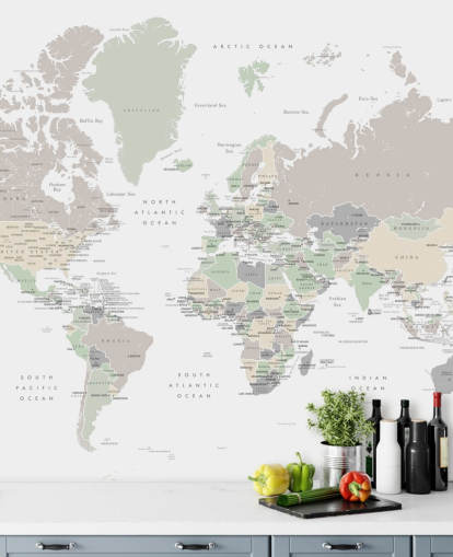 mural de pared con mapa del mundo con capitales en colores pastel mural de pared con mapa del mundo con capitales en colores pastel