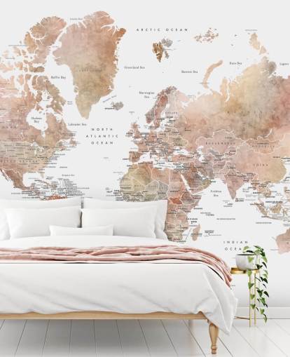 murale con mappa del mondo con capitali speziate