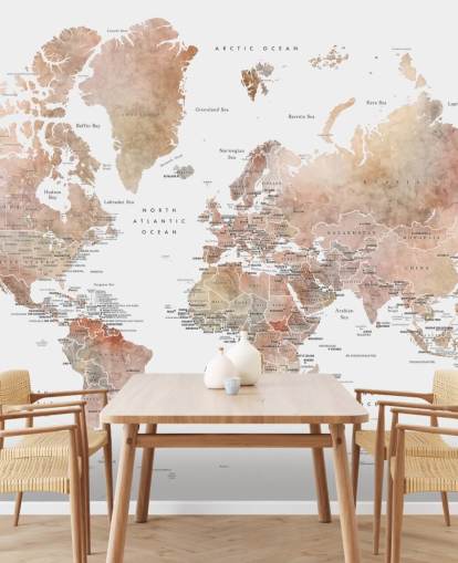 mural de pared con mapa del mundo con capitales en especias mural de pared con mapa del mundo con capitales en especias