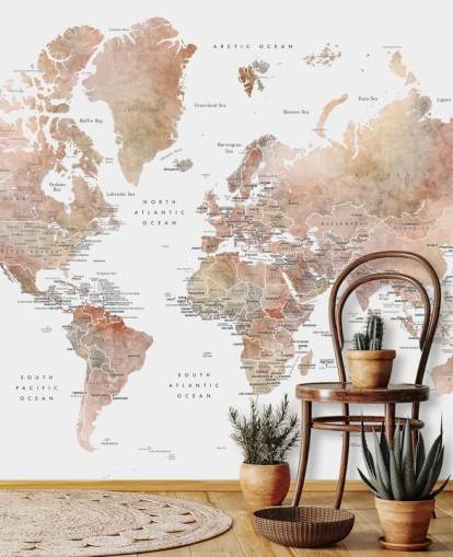 fresque murale de la carte du monde avec les capitales en épices