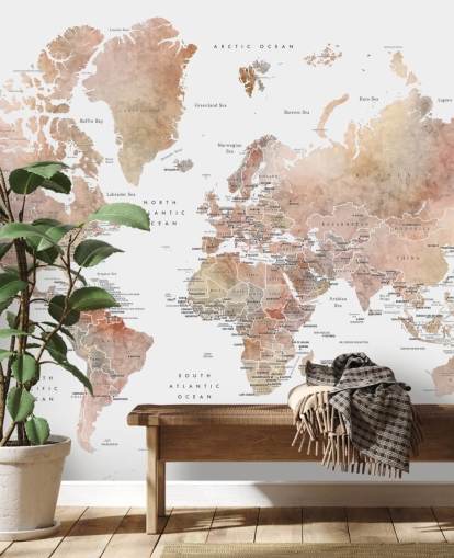 fresque murale de la carte du monde avec les capitales en épices