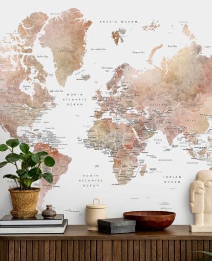 mural de pared con mapa del mundo con capitales en especias mural de pared con mapa del mundo con capitales en especias