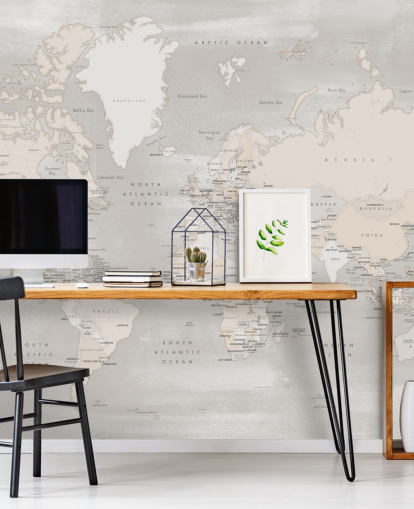 mural de mapa del mundo con capitales en color topo