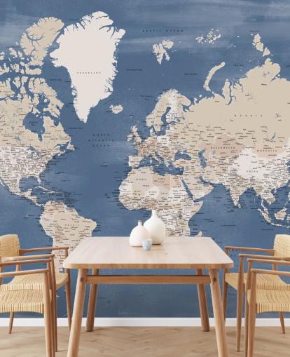 murale con mappa del mondo con città e oceano blu murale con mappa del mondo con città e oceano blu