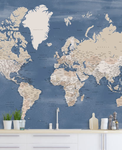 world map mural with cities and blue ocean world map mural with cities and blue ocean