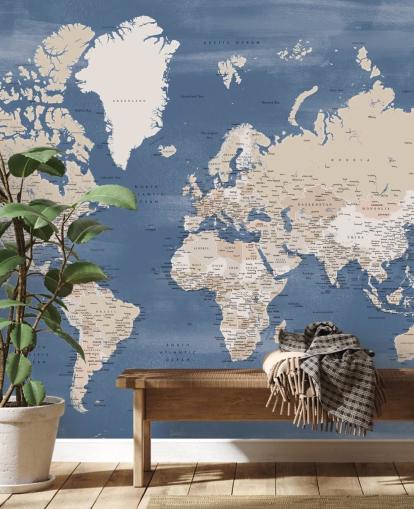 world map mural with cities and blue ocean world map mural with cities and blue ocean