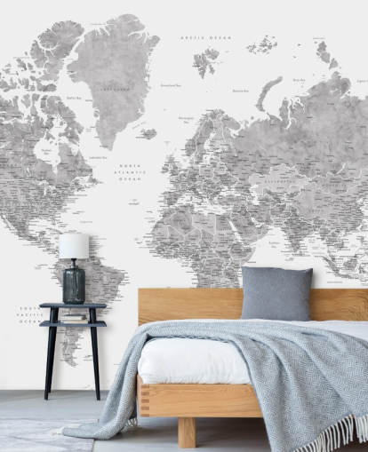 world map mural with cities in gray world map mural with cities in gray