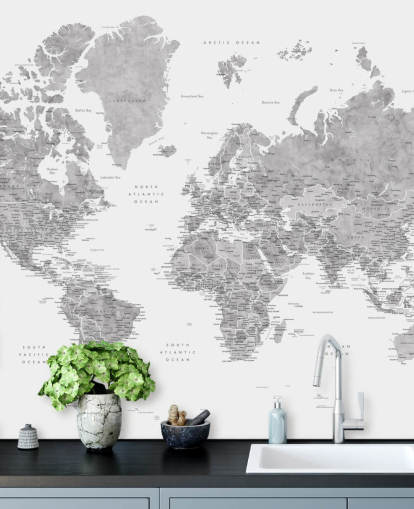 mural do mapa mundial com cidades em cinza