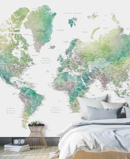 murale con mappa del mondo con città dai toni gioiello murale con mappa del mondo con città dai toni gioiello