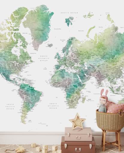 world map wall mural with cities in jewel tones world map wall mural with cities in jewel tones
