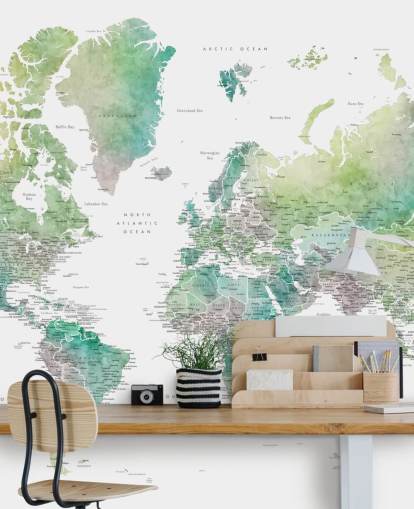 murale con mappa del mondo con città dai toni gioiello