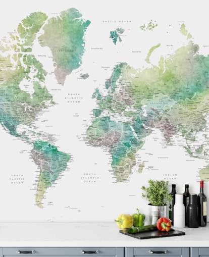 murale con mappa del mondo con città dai toni gioiello