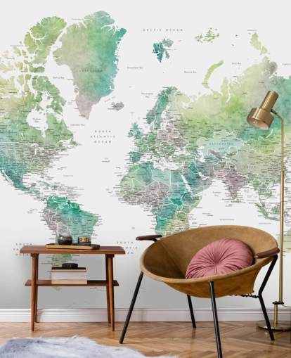 world map wall mural with cities in jewel tones world map wall mural with cities in jewel tones