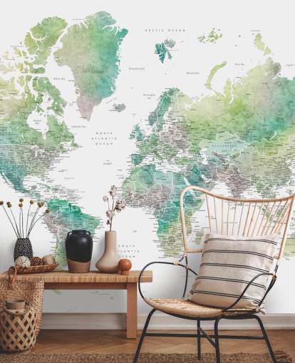 world map wall mural with cities in jewel tones world map wall mural with cities in jewel tones