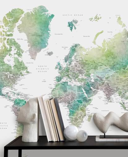 world map wall mural with cities in jewel tones world map wall mural with cities in jewel tones