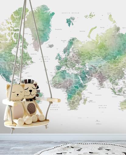 mural de pared con mapa del mundo con ciudades en tonos joya mural de pared con mapa del mundo con ciudades en tonos joya