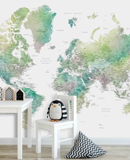 murale con mappa del mondo con città dai toni gioiello