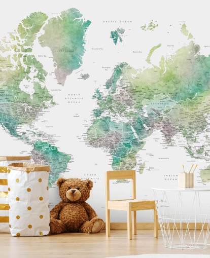 murale con mappa del mondo con città dai toni gioiello