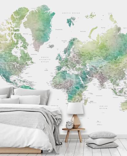 mural de pared con mapa del mundo con ciudades en tonos joya mural de pared con mapa del mundo con ciudades en tonos joya