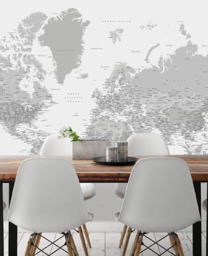 carte du monde murale avec des villes en gris clair carte du monde murale avec des villes en gris clair