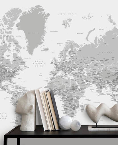 mural de mapa del mundo con ciudades en gris claro mural de mapa del mundo con ciudades en gris claro
