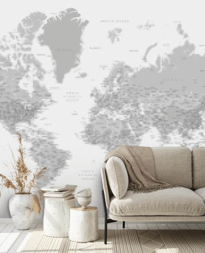 world map mural with cities in light grey world map mural with cities in light grey