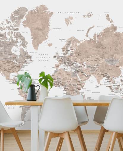 world map mural with cities in neutral colors world map mural with cities in neutral colors