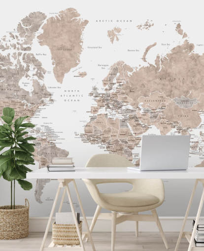 world map mural with cities in neutral colors world map mural with cities in neutral colors