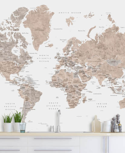 carte du monde murale avec des villes aux couleurs neutres carte du monde murale avec des villes aux couleurs neutres