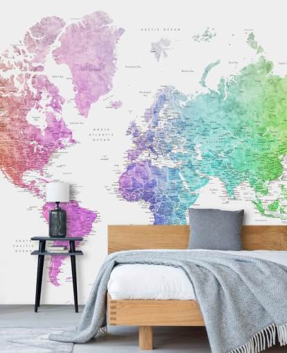 world map wall mural with cities in rainbow colors world map wall mural with cities in rainbow colors