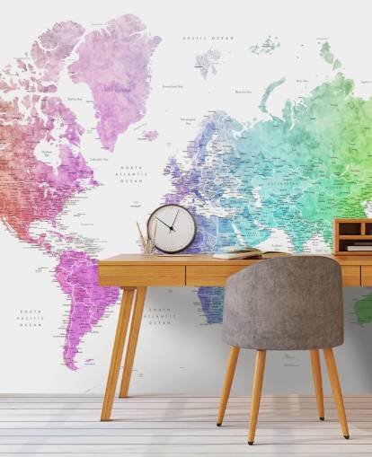 world map wall mural with cities in rainbow colors world map wall mural with cities in rainbow colors