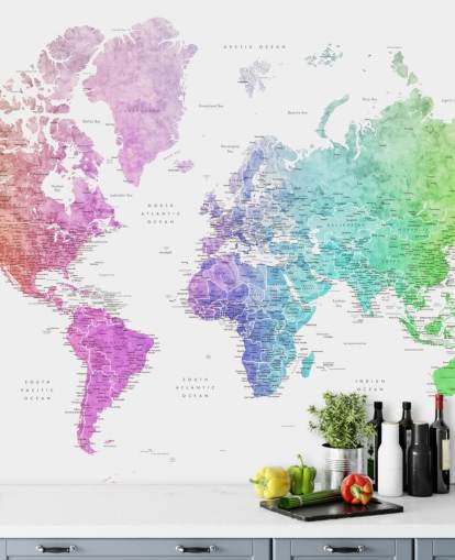 world map wall mural with cities in rainbow colors world map wall mural with cities in rainbow colors