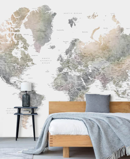 world map with cities in stone tones