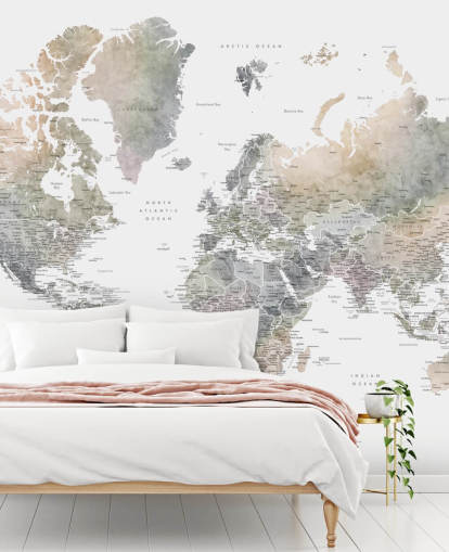 mapa del mundo con ciudades en tonos de piedra