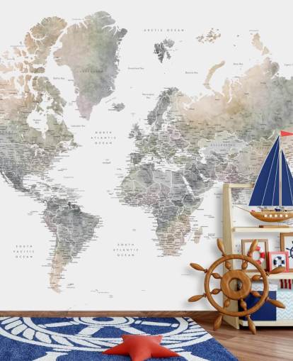 mappa del mondo con città nei toni della pietra