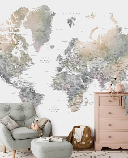 carte du monde avec des villes dans des tons de pierre