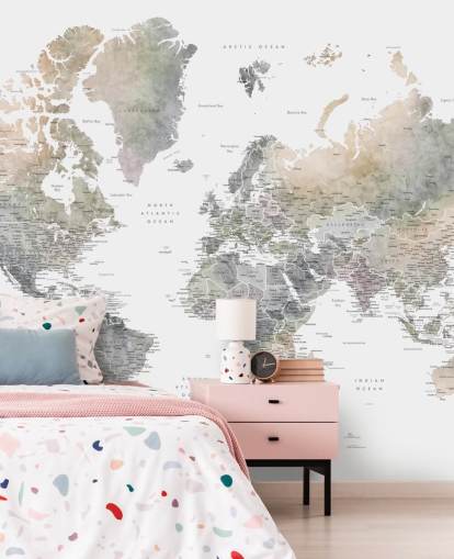 world map with cities in stone tones