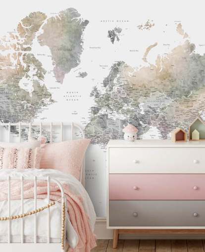 mappa del mondo con città nei toni della pietra