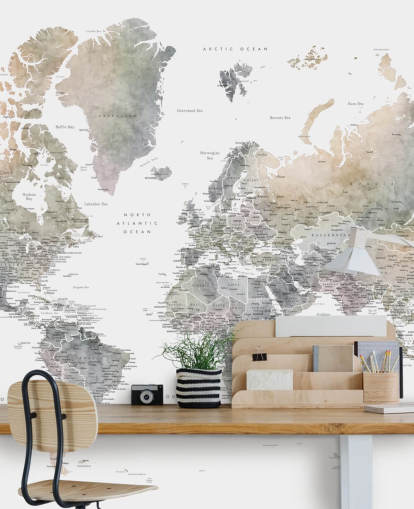 mapa del mundo con ciudades en tonos de piedra