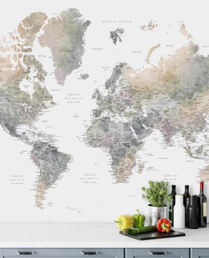 world map with cities in stone tones