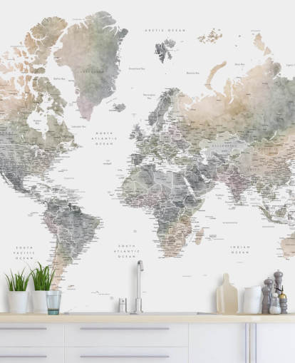 carte du monde avec des villes dans des tons de pierre