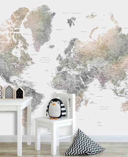 mapa del mundo con ciudades en tonos de piedra