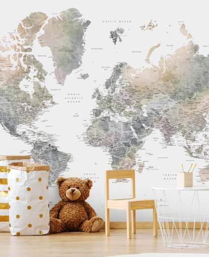 mappa del mondo con città nei toni della pietra