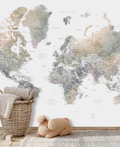 mapa del mundo con ciudades en tonos de piedra