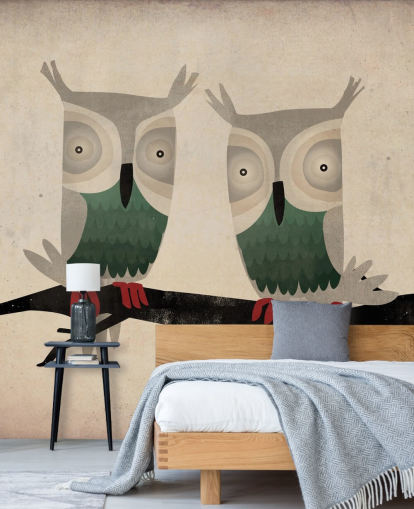 Two Owls Wall Mural