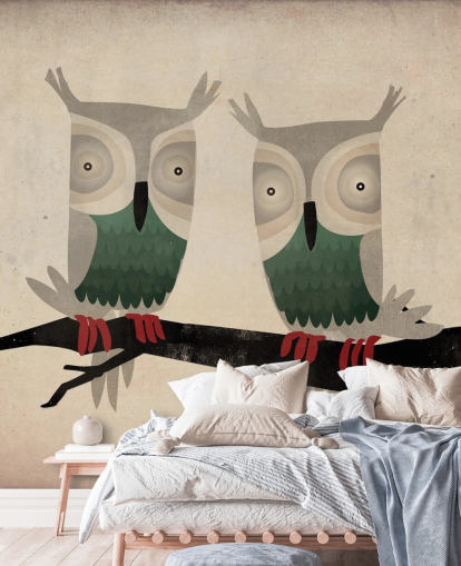 Two Owls Wall Mural